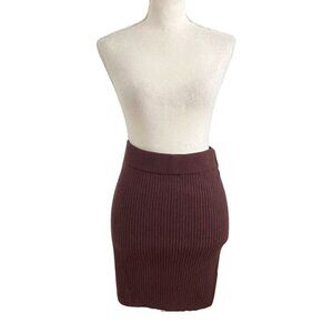 MESHKI ESME BROWN RIBBED KNIT MINI SKIRT - L